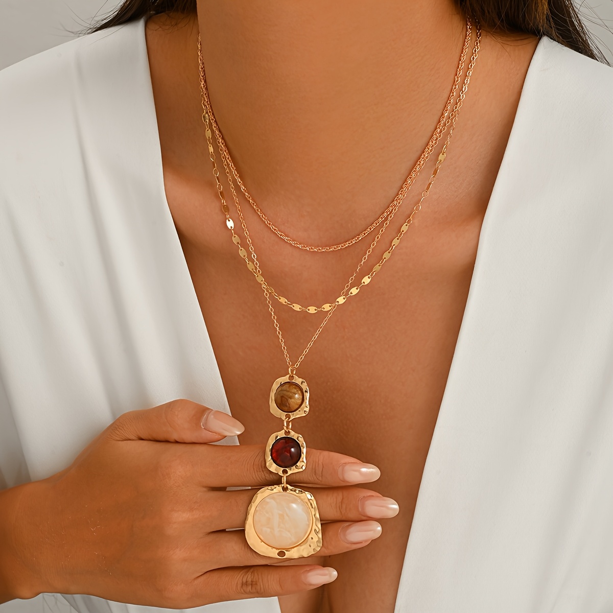3pc Bohemian Retro Ethnic Style Pendant Necklace Set